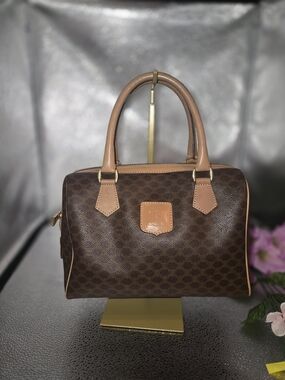 Authentic Celine Macadam Boston Bag – Brown PVC & Tan Leather